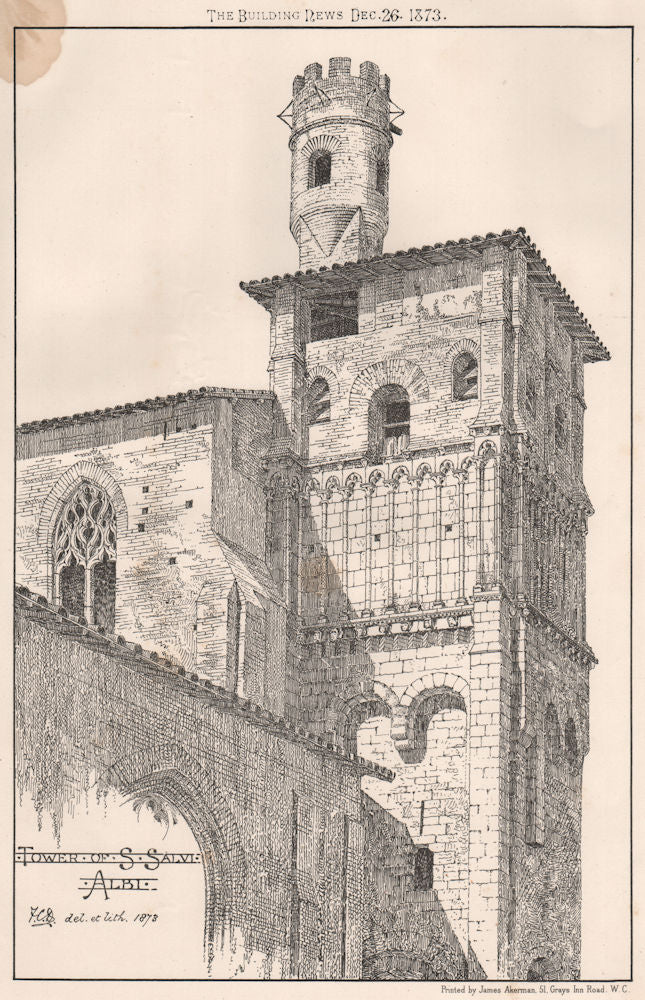 Tower of St. Salvi, Albi. Tarn 1873 old antique vintage print picture
